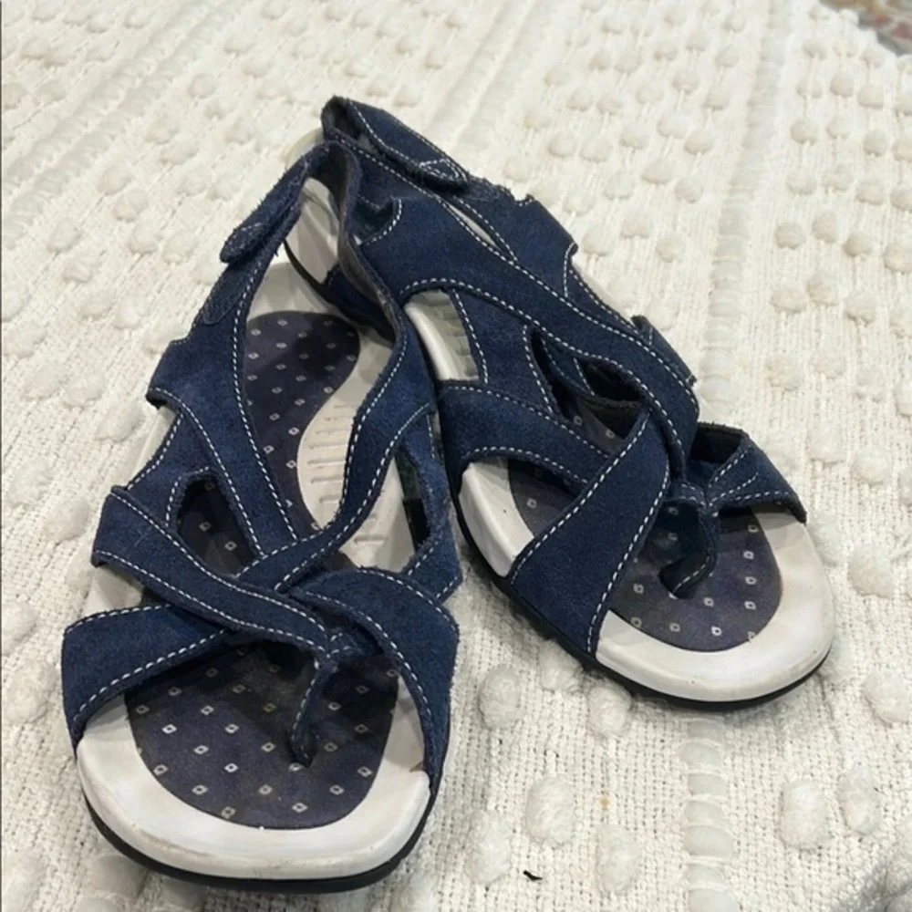 Lands' End Blue Leather Sandals with Crisscross Straps